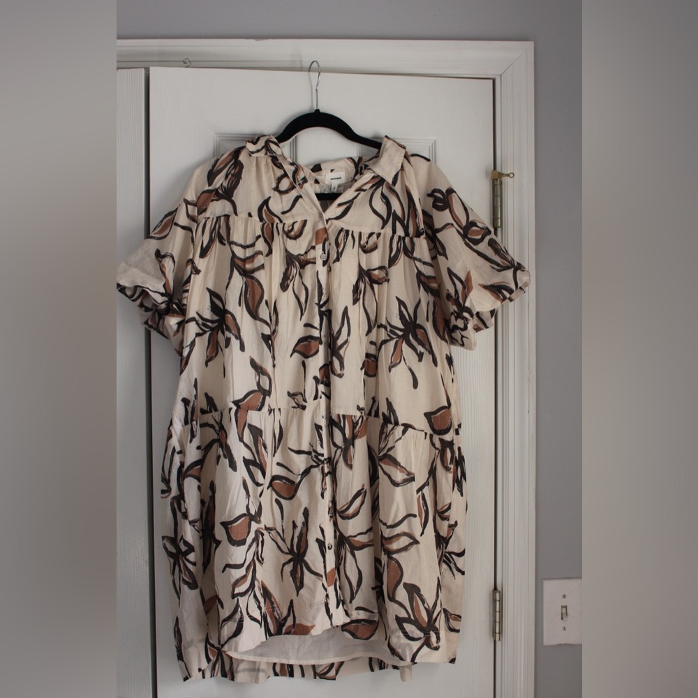 AUREUM Cream Dress with Brown & Black Leaf Print